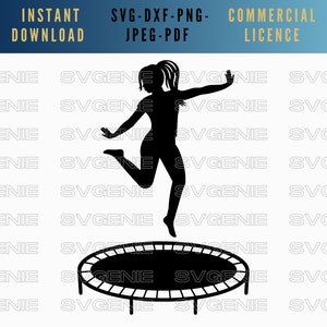 Girl on trampoline SVG, trampolining PNG, gym svg, jumping silhouette, gymnastics svg, tumble svg, bounce cut file, gymnastics svg, kids svg