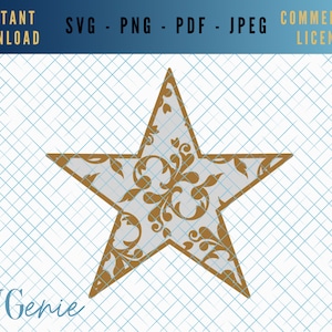 Ster SVG, patroon ster SVG, gelaagde ster vector, damast ster sjabloon, filigraan ster silhouet, kerstster SVG, wervelende ster gesneden bestand
