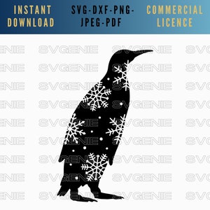 Penguin SVG, snow penguin PNG, emperor penguin dxf, snowflake penguin, winter animals svg, penguin silhouette, penguin stencil, clipart