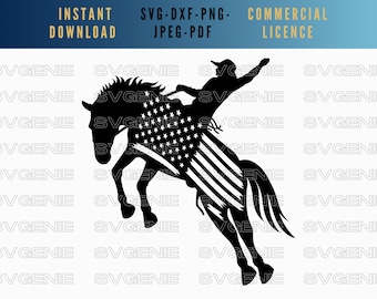 American Flag Cowboy Bucking Bronco SVG, PNG, DXF (Digital Download)