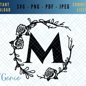 WREATH LETTERS SVG, alphabet wreath, monogram alphabet, initial monogram svg, wreath with letters, rose wreath svg, alphabet stencils