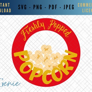 Popcorn SVG, freshly popped popcorn SVG, popcorn label svg, popcorn badge svg, popcorn tub decal SVG, popcorn template, movie night vector