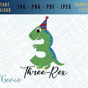 Tercer cumpleaños svg, tres Rex svg, T-Rex cumpleaños svg, 3er cumpleaños dinosaurio svg, mi 3er cumpleaños svg, soy 3 svg, 3 hoy vector