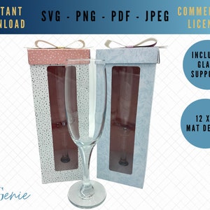 Boîte de flûte modèle SVG, champagne Boîte en verre vecteur, Boîte en verre Prosecco Fichier coupé SVG, Boîte cadeau en verre svg, boîte de présentation Par svgeniedesigns