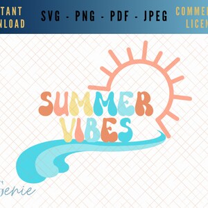 Summer vibes SVG, summer quote vector, sun sea sand cut file, beach life SVG, colourful summer svg, sunny days SVG, surf svg, waves svg
