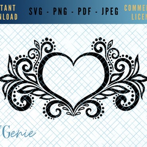ハートフレーム SVG、ハートモノグラム PNG、ハートボーダー SVG、装飾 SVG、ハートリース SVG、渦巻き SVG、デザイン要素 SVG、バロックフレーム SVG