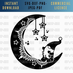 Gnome SVG, celestial gnome Dxf, Gnomies svg, moon and stars vector, cute astronomy svg, gnome moon vector, baby gnome svg