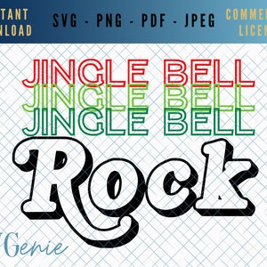 Jingle bell rock SVG, teksty piosenek świątecznych SVG, wektor piosenki świątecznej, retro Christmas SVG, boho Xmas SVG, plik cięcia koszulki świątecznej SVG