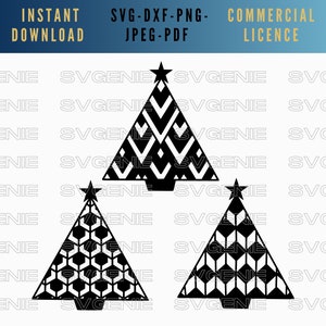 Geometric Christmas tree bundle SVG, retro Christmas tree svg, patterned Christmas tree vector, festive tree silhouette, Xmas tree stencil
