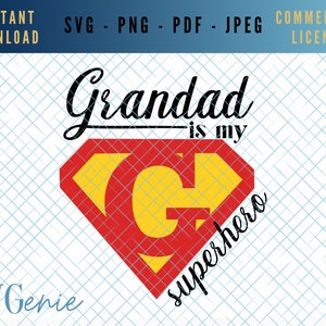 Vovô é meu super-herói SVG, arquivo de corte do vovô, svg do Dia dos Pais, arquivo de corte do aniversário do vovô, super vovô svg, vetor de herói do vovô, super G
