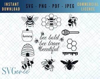 Bee SVG Bundle, Honeycomb, Spring Cut File (Digital Download)