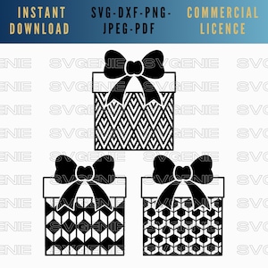 Geometric gift SVG bundle, Christmas present SVG, festive gift vector, patterned gift box svg, box with bow svg, gifting cut file