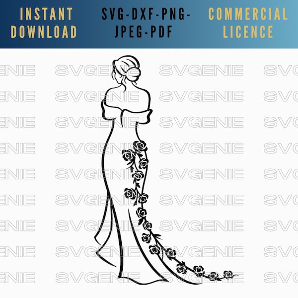 Wedding dress SVG, bride DXF, bridal gown PNG, bridal shower svg cut file, marriage svg, married svg, I do svg, beautiful bride vector