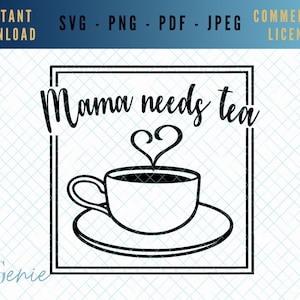 Mama heeft thee nodig SVG, moeders thee SVG, kop en schotel gesneden vijl, theekopje vector, tijd voor thee, maar eerste thee, theedrinker svg, Moederdag svg