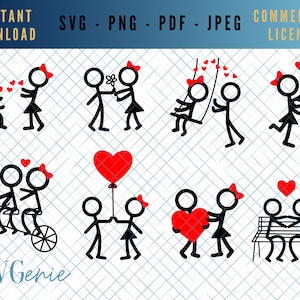 Stickman SVG, Stickmen SVG, Love svg, cute love svg, romantic svg, coppie svg, mr and Mrs cut file, marito e moglie silhouette svg