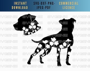 Floral Pitbull SVG, American Bully Dog Vector (Digital Download)