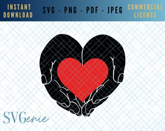 Heart in hands SVG, hand on heart svg, heart svg, hands svg, cupped hands vector, holding heart svg, hands cut file, heart silhouette