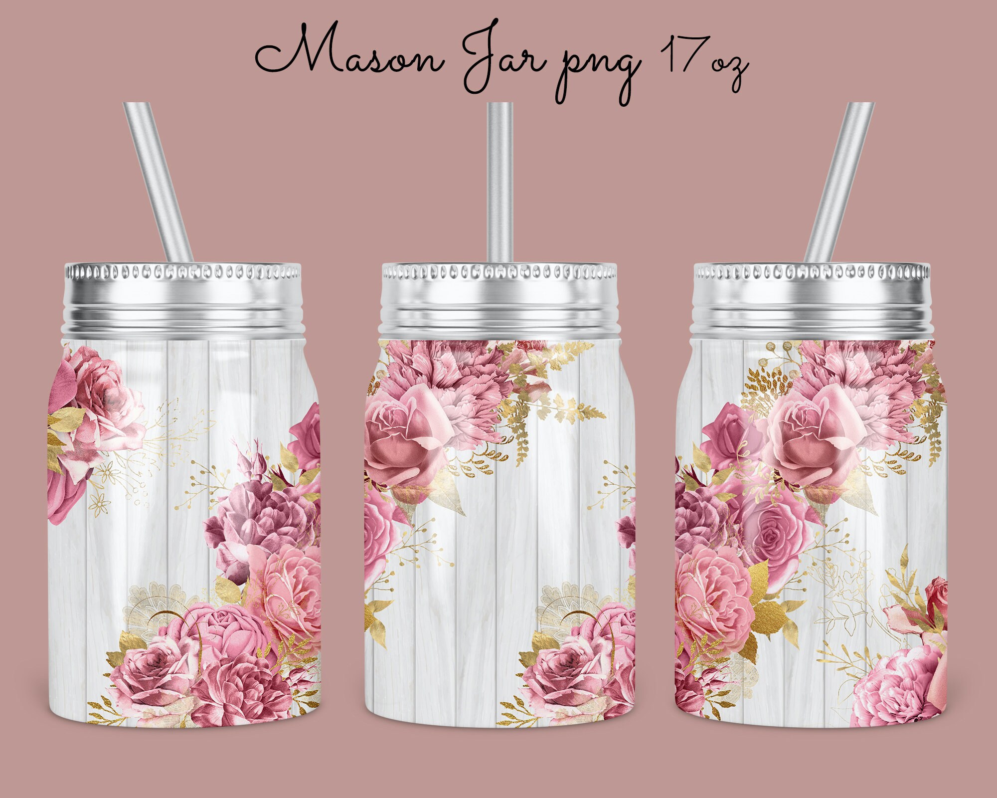 17oz Mason Jar Tumbler Sublimation Design Template Wooden Etsy