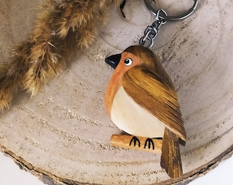 Pendentif oiseau en bois | Pendentif en bois | Pendentif animalier en bois | Porte-clés Robin | Cadeau d’oiseau | Cadeau Robin
