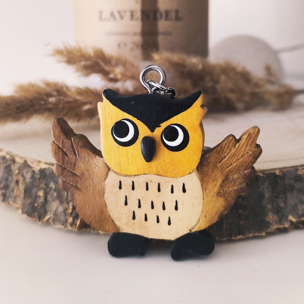 Pendentif hibou en bois | Pendentif en bois | Pendentif animalier en bois | Porte-clés hibou | Cadeau en bois | Cadeau hibou | Cadeau de fan de hibou