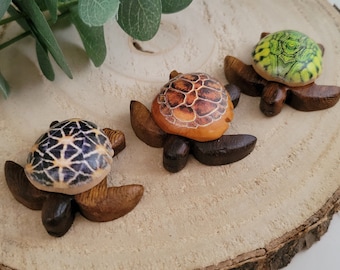 Porte-bonheur tortue | Figurine de tortue en bois | Objets de décoration tortues | Cadeaux tortue