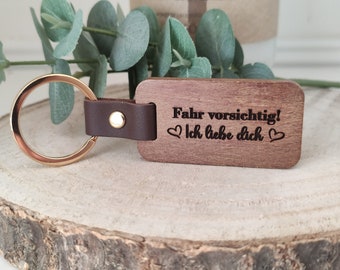 Pärchen Schlüsselanhänger | Fahr Vorsichtig | Partner Geschenk | Liebesgeschenk | Jahrestag Geschenk | Holz Schlüsselanhänger