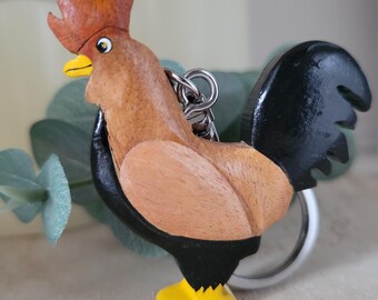 Rooster keychain | Chicken decoration | Wooden rooster | Chicken owner gift | Chicken fan