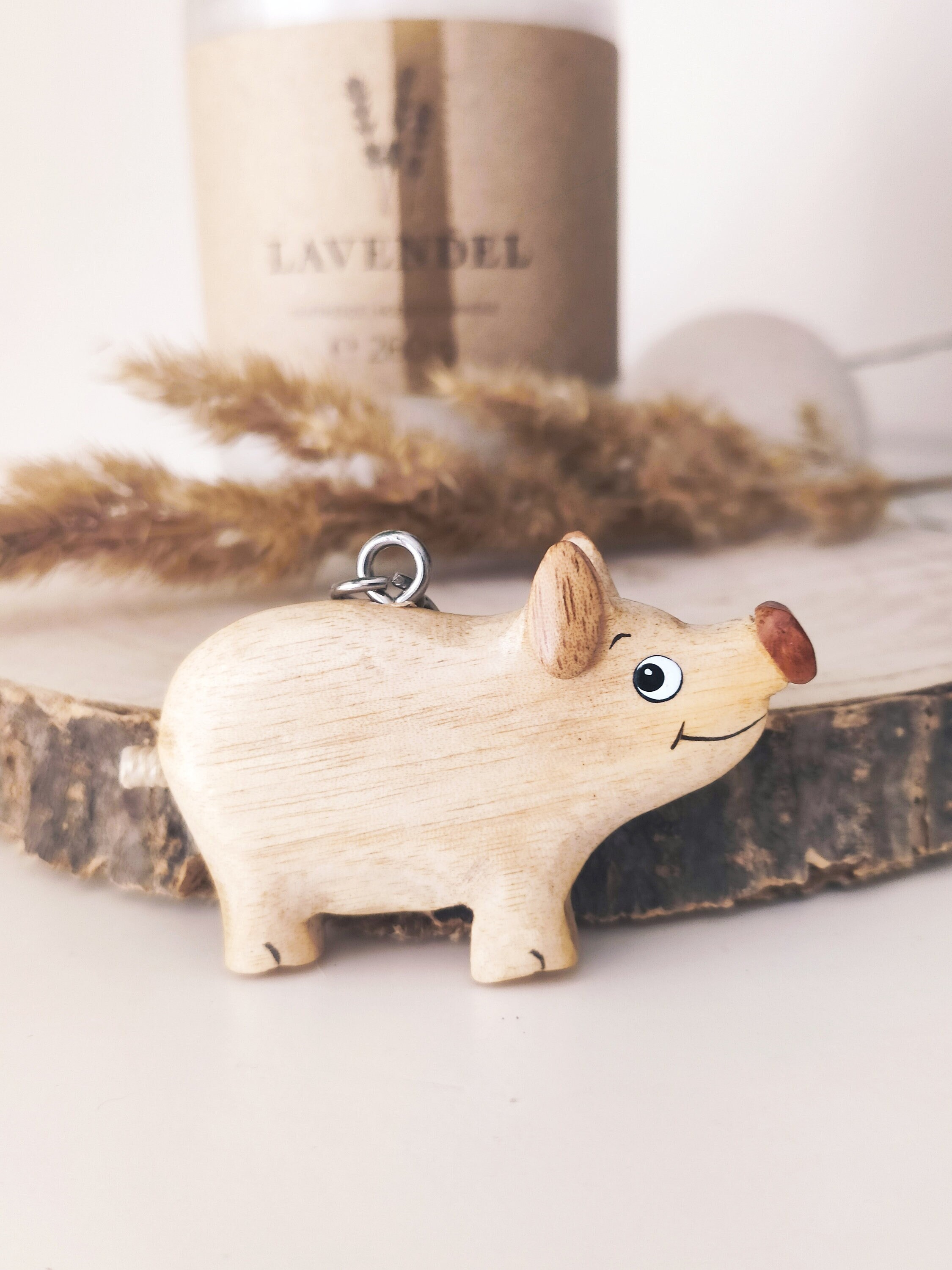 Glücksbringer Schlüsselanhänger Schwein – Aus Holz & Metall, Ca. 10 Cm