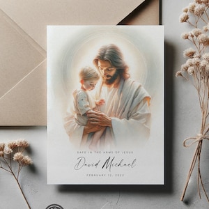 En sécurité dans les bras de Jésus - Carte de sympathie à la mémoire d'un enfant