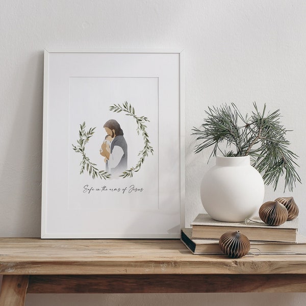 Safe in the Arms of Jesus with Olive Branch Wreath- Miscarriage Print Gift, Infant Loss Print, Miscarriage Memorial Print, Digital Download