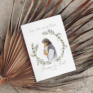 Sicher in den Armen von Jesus - Personalisierte Engel Baby Sympathie Geschenk, Säugling Verlust, Fehlgeburt Erinnerung Druck, digitaler Download