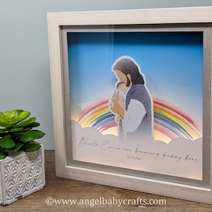 Lighted Rainbow with Jesus, Miscarriage Gift, Stillborn or Pregnancy Loss Gift, Night Light, 3D Paper Art - Safe in the Arms of Jesus