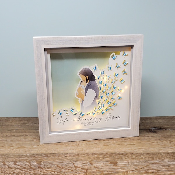 Jesus Holding a Baby Framed With 3D Butterflies and Lighting Memorial Miscarriage Gift, Stillborn Gift, Loss of a Child Gift Keepsake