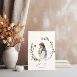 Gepersonaliseerde kaart verlies baby met digitale print, kaart van Jezus, kaart verlies, doodgeboorte, kaart miskraam, baby lijntekeningen