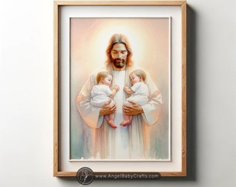 Jesus Holding Twins - Miscarriage Print Gift, Infant Loss Print, Miscarriage Memorial Print, Instant Digital Download
