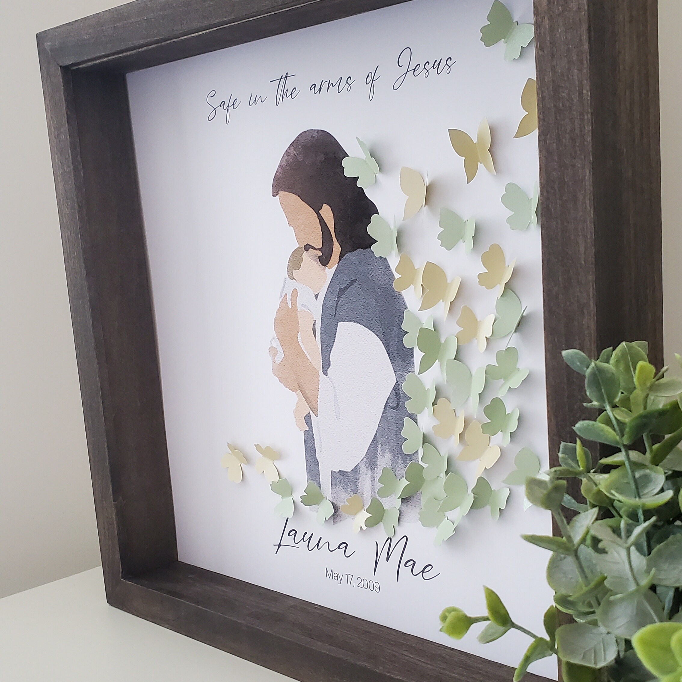 3D Jesus Holding a Baby With Butterflies Miscarriage Gift