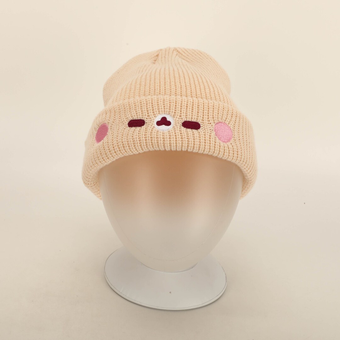 Cute embroidered Beanie | Kawaii Beige Beanie | Unisex winter hat