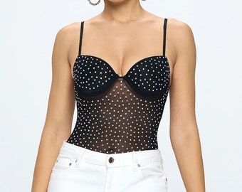 RHINESTONE MESH BODYSUIT