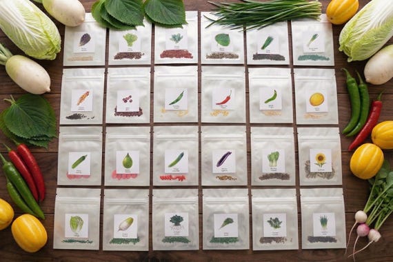 Pick Your Own Non-GMO Korean Vegetable Seed Collection (Normal Version) / Choice of 4, 6, 8, 10, 12, 16, 20, 24, or 26 Kinds of Seeds