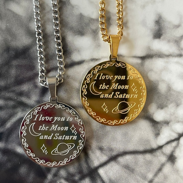 I love you to the Moon and Saturn necklace