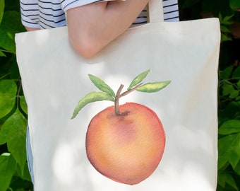 Peach tote bag birthday gift, gardening bag, botanical bag, summer beach tote bag, colorful market bag, cottagecore, aesthetic garden bag