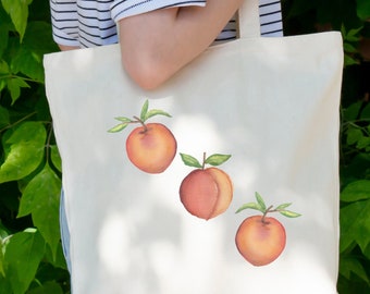 Peach tote bag birthday gift, gardening bag, botanical bag, summer beach tote bag, colorful market bag, cottagecore, aesthetic garden bag