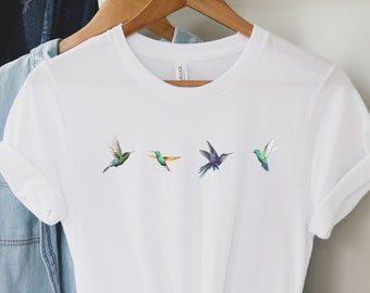 Kolibrie uniseks T-shirt met ronde hals cadeau voor vogelspotter, vogelliefhebber tshirt, cottagecore T-shirt, botanisch tshirt, vogelshirt