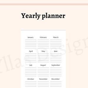 Yearly planner on 1 page printable pdf yearly to do list yearly planner yearly task annual plan instant download a4 a5 letter half letter