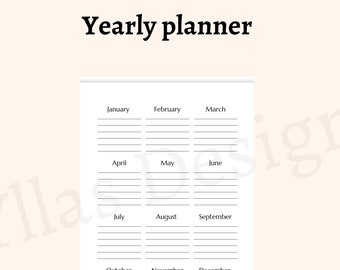Yearly planner on 1 page printable pdf yearly to do list yearly planner yearly task annual plan instant download a4 a5 letter half letter