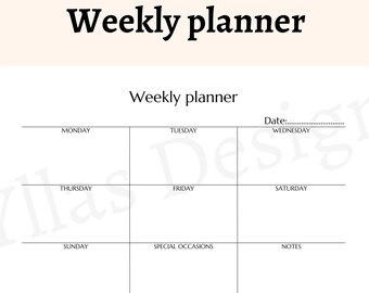 Printable undated weekly planner landscape pdf weekly schedule weekly agenda minimalist weekly planner weekly organizer instant download