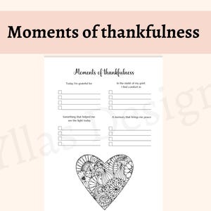 Página de diario de gratitud para el duelo (PDF, imprimible), hoja de trabajo de sanación, reflexión sobre la pérdida, planificador, página de salud mental, tamaño A4, descarga digital