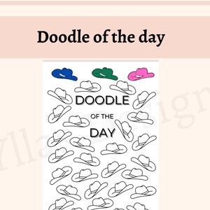 Planificador imprimible en PDF con dibujo de sombrero occidental, página de diario, dibujo diario, desafío diario, descarga digital en formato A4