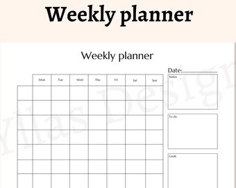 Weekly organizer printable landscape pdf week at a glance minimalist weekly schedule weekly to do planner weekly agenda instant download