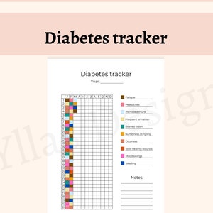 Diario imprimible con seguimiento de la diabetes, página en formato PDF, seguimiento del azúcar en sangre, seguimiento de la salud, registro de la diabetes, descarga instantánea, tamaño A4, A5, carta, media carta